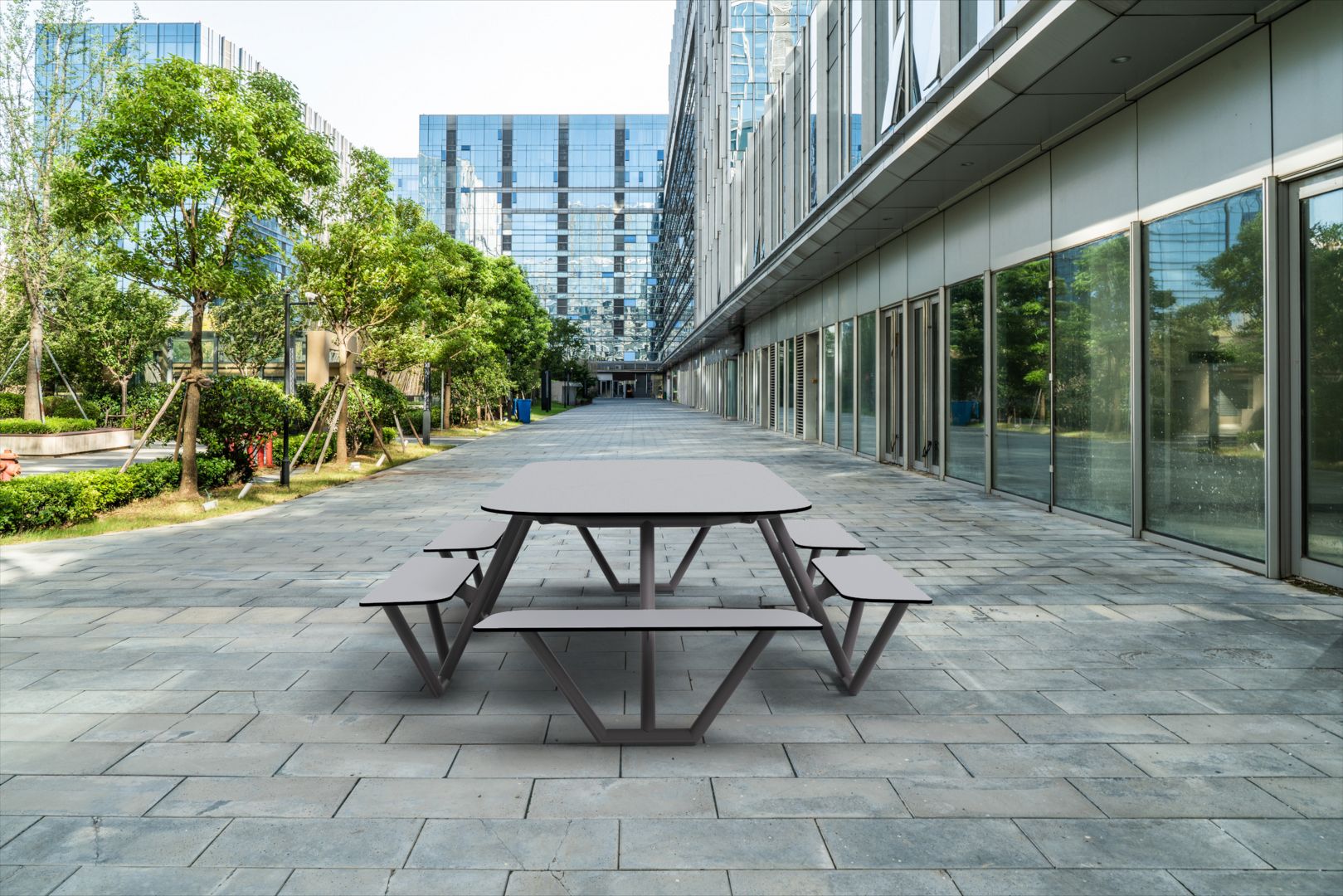 FIBER II zwarte picknicktafel van staal met grijs tafelblad_1_1619x1080